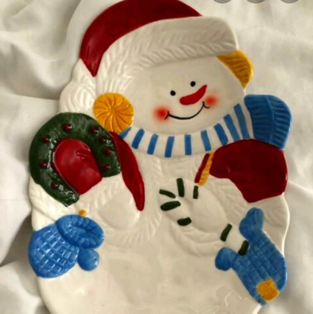 Vintage ceramic snowman cookie plate